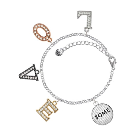 Delight Jewelry Silvertone Domed $GME Multi-Colored Crystal Love Charm Bracelet