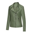 thumbnail image 2 of IROINNID Women's Faux Leather Jacket Long Sleeve Notch Lapel Casual Biker Zipper Closure Jacket,Green, 2 of 5
