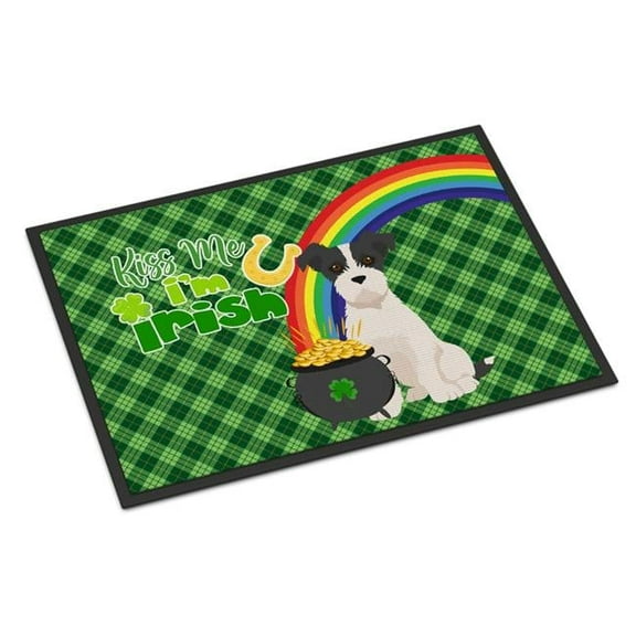 Black White Wirehair Jack Russell Terrier St. Patrick's Day Indoor or Outdoor Mat 24x36 36 in x 24 in