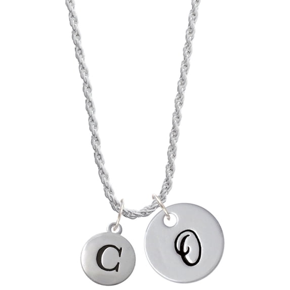 Delight Jewelry Silvertone Capital Letter - C - Pebble Disc - Silvertone Script Initial Disc - O - Charm Necklace, 20"+3"
