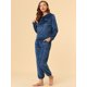 thumbnail image 4 of Conjuntos de pijama de traje de noche de cuello redondo de felpa cálida y suave para mujer Azul M, 4 of 6