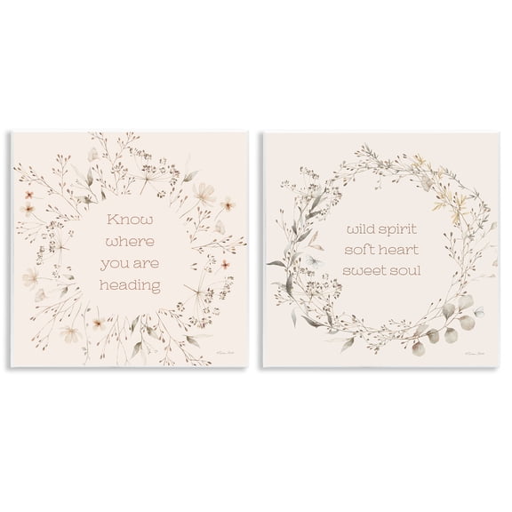 Stupell Industries Inspiring Soft Wreaths with Phrases Inspirational Painting Unframed Art Print Wall Art, 12 x 12, Set of 2