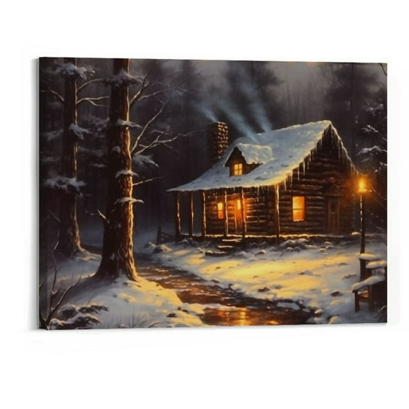Creowell  Christmas Canvas Wall Art for Holiday Decor - Winter Countryside Scene Pictures Print On Canvas Artwork Ready to Hang  -20x16inch
