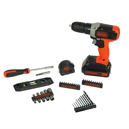BLACK+DECKER 20-Volt Lithium Cordless Drill With 44 Piece Project Kit,