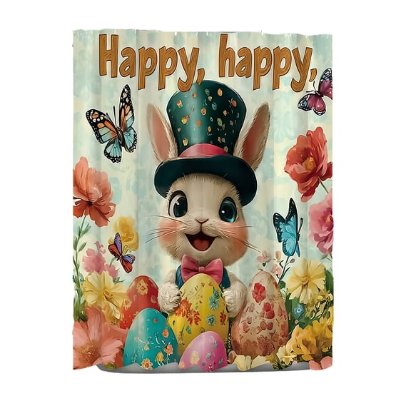 HuiXinOu Easter Shower Curtain Spring Bunny Pattern Bathroom Decor Washable Polyester Fabric with Hooks for Holiday Home Decor Easter Party Supplies
