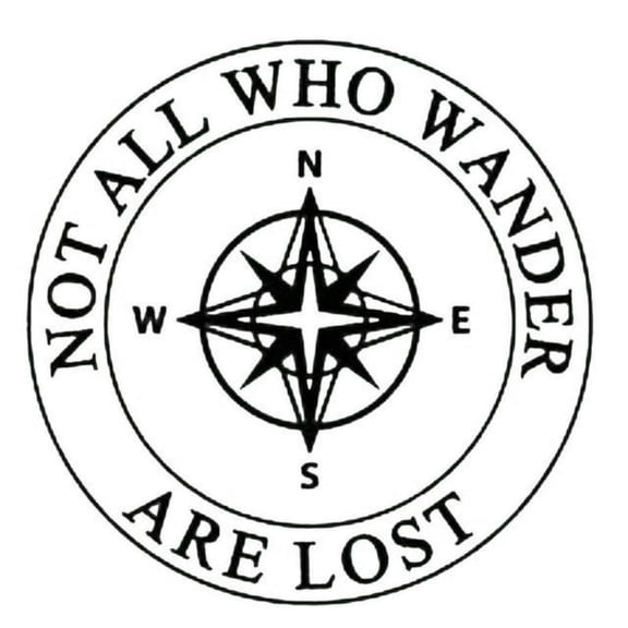 Not All Who Wander Compass Decorative Car Truck Decal Window Sticker Vinyl Die-Cut Wildlife Travel Adventure Vacation Tourist Souvenir