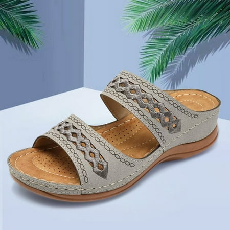 

〖Yilirongyumm〗 Grey 37 Sandals Women Slip Sliders Slippers Shoes Summer Sandals For Women Wedges Shoes Fashion On Strap Women s Women s Sandals