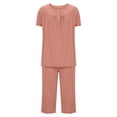 thumbnail image 4 of fatyb Pj Sleepwear for Women Short Sleeve Button down Pajama Tops and Capri Pants Summer Loungewear, 4 of 5
