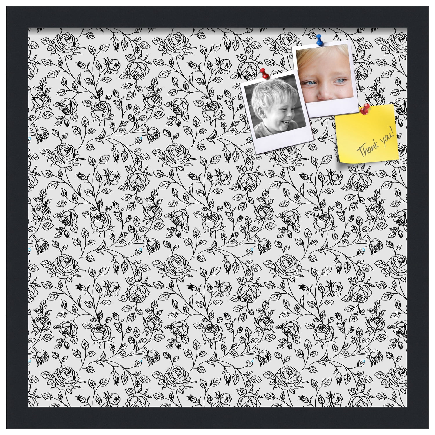 PinPix 17x17 Custom Cork Bulletin Board Floral Black Roses Poster Board Has a Fabric Style Canvas Finish, Framed in Floral Black Roses, by ArtToFrames (PinPix-165)