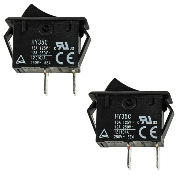 HQRP 2-Pack ON Off Rocker Switch 2-Prong 16A 125V Compatible with KEDU HY35C, Craftsman Saw, Air Compressor, Grizzly T10875 Grinder, Craftsman CX904 Grinder, UL Listed