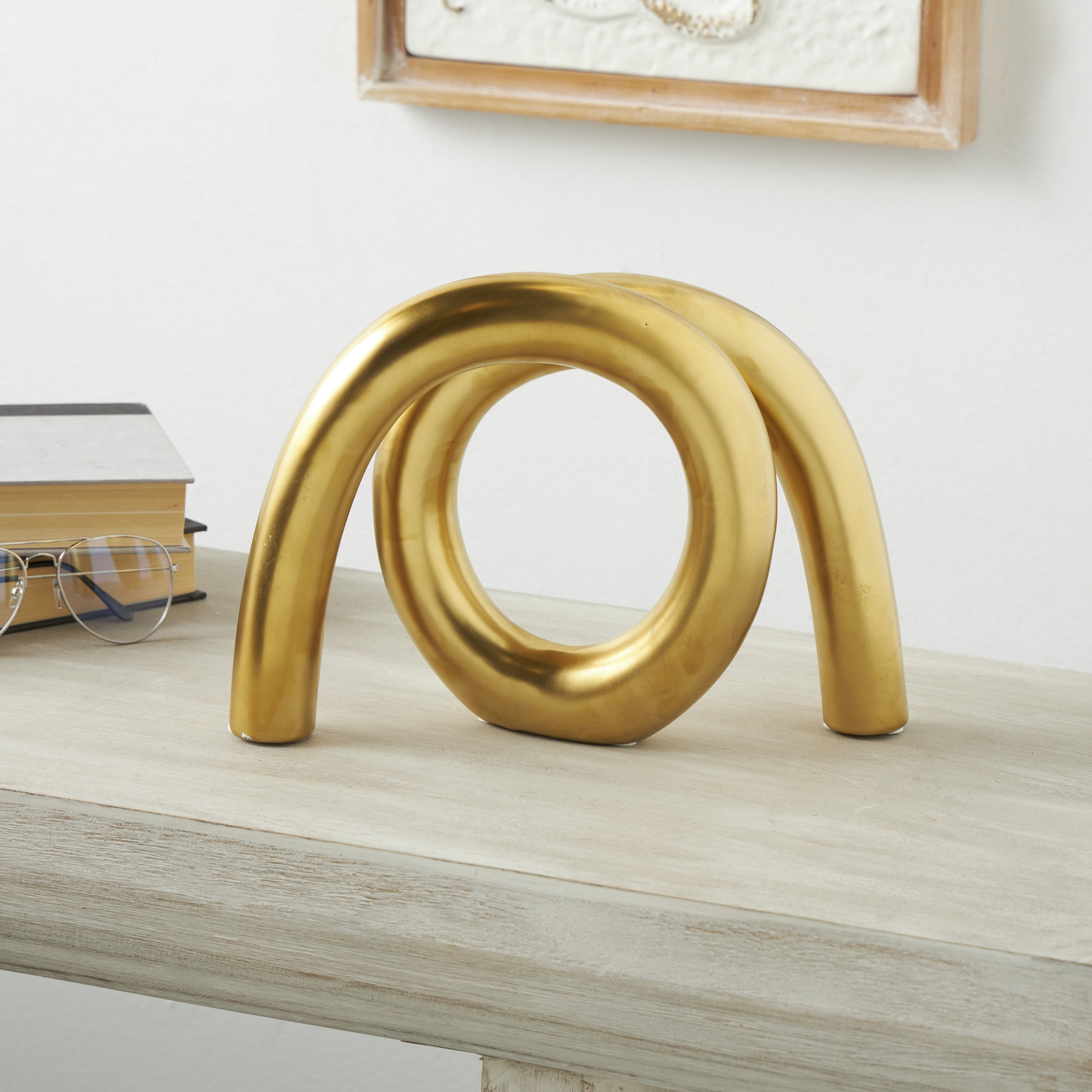 12" x 8" Gold Ceramic Rounded Loop Abstract Sculpture, by DecMode
