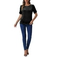 thumbnail image 2 of INSPIRE CHIC Velvet Top for Women's Round Neck Puff Short Sleeve Party Clubwear Blouse, 2 of 5