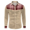 thumbnail image 5 of HIBRO Mens Fashion Casual Plaid Patchwork Color Block Lapel Button Cuff Long Sleeve Shirt, 5 of 5