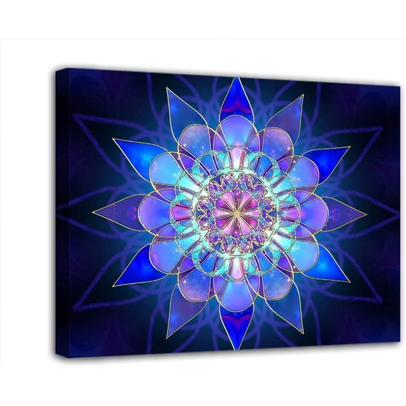 Canvas Wall Art Canvas Prints Wall Decor Posters Artworks Framed Ready To Hang For Home Bedroom Living Room Home Decoration 12"x16"Inch Blue Mandala Flower