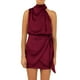 thumbnail image 1 of Vestido Corto De Satén Mini vestidos de mujer sin mangas con cuello simulado vestido de línea A para cóctel (rojo vino M) Cgtredaw Para estrenar, 1 of 6