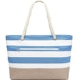 thumbnail image 7 of Oversized Canvas Beach Tote Bag for Women and Girls, Waterproof Sandproof Travel Tote Bag with Wet Pocket, Striped,Canvas+jute,  Light Blue, 7 of 7