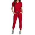 thumbnail image 3 of Medgear Fleur Women's Stretch Scrub Set with Zip Pocket Top and Jogger Pants, Red, Small, 3 of 3