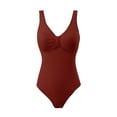 thumbnail image 5 of Wamejoo Women One Piece Swimsuit Solid Ribbed Monokini Swimwear Scoop Neck Low Back Bathing Suit (Brick Red, S), 5 of 6