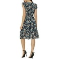thumbnail image 3 of INSPIRE CHIC Robe pour Femme à Fleurs Manches Volantées Col en V Décontractée Smockée à Volants Robes S Bleu Foncé Blanc, 3 of 6
