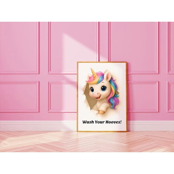 Rainbow Unicorn Bathroom Poster, Wash Your Hooves Art Home Decor, 8x12 UNFRAMED