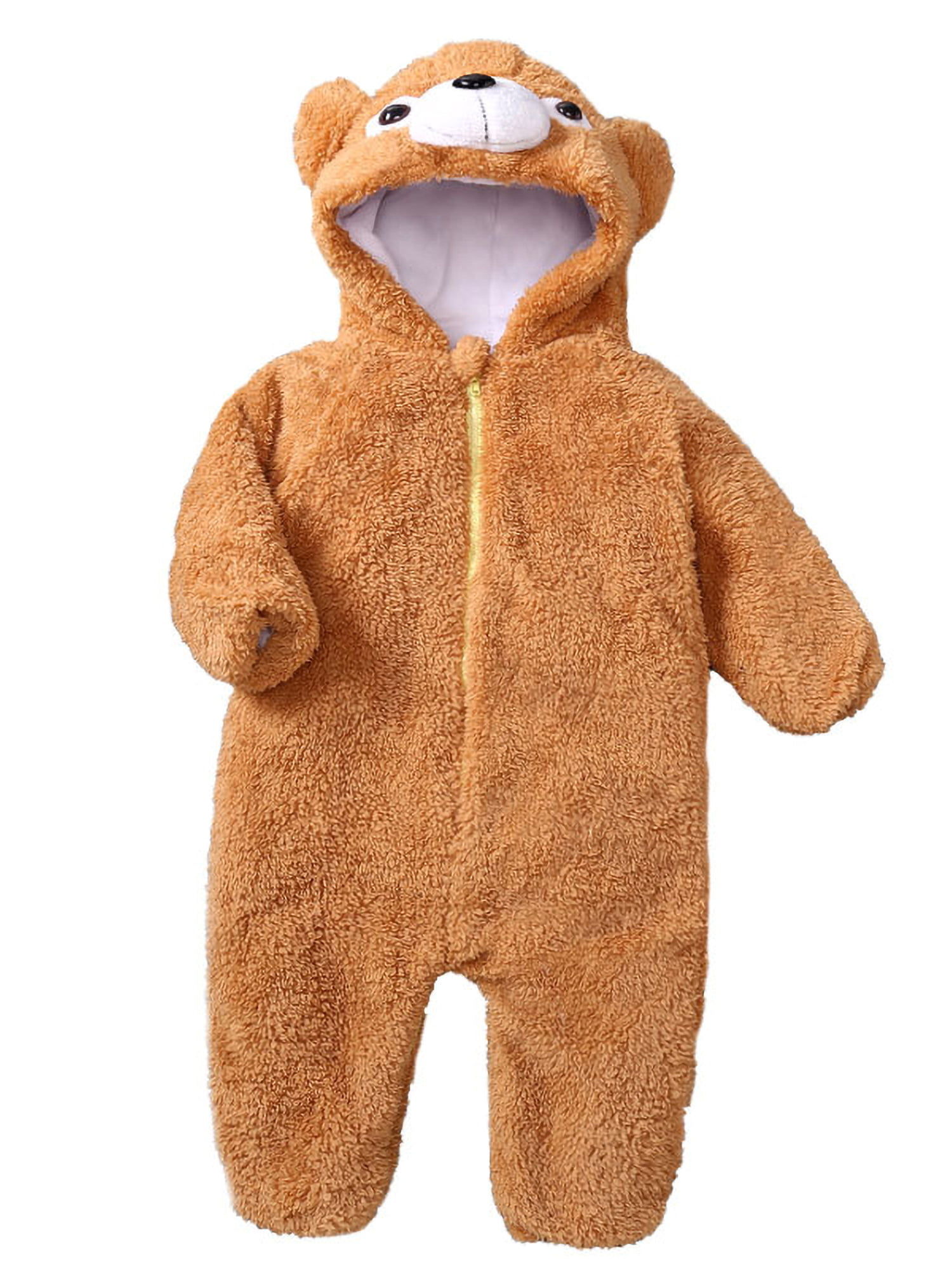 KONFA Toddler Kids Newborn Baby Girls Boys Rompers Winter Warm Clothes,Cartoon Bear Fluffy Hooded Jumpsuit Set 