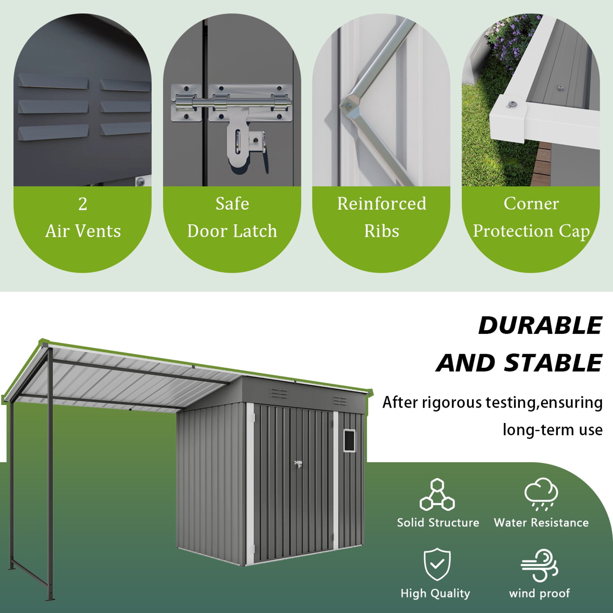 Leumius 12x4Ft Metal Lean to Shed with Open-Sided Pergola, 2-in-1 Sheds & Outdoor Storage tool Shed with Window for Patio Backyard Garden