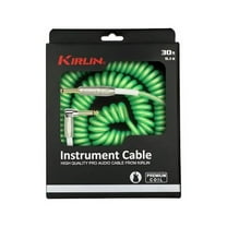 Cable Kirlin IMK-202PFGL-30/GRF-Straight to Right Angle ¼” Premium Coil Instrument Cable, Green Translucent PVC Jacket-30ft, 1/4" Mono Plug, (IMK-202PFGL-30/GRF)