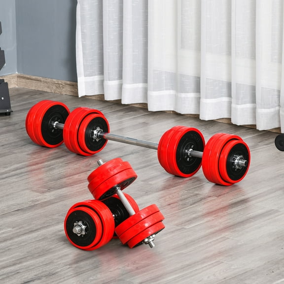 Soozier 66 lbs 2 in 1 Dumbbell & Barbell Adjustable Weight Set Strength for Arms, Shoulders and Back