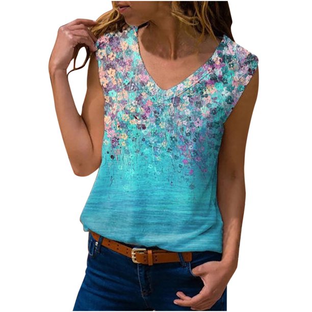 Tops de mujer con cuello en V estampado sin mangas chaleco blusa Tops Pompotops lopia995713