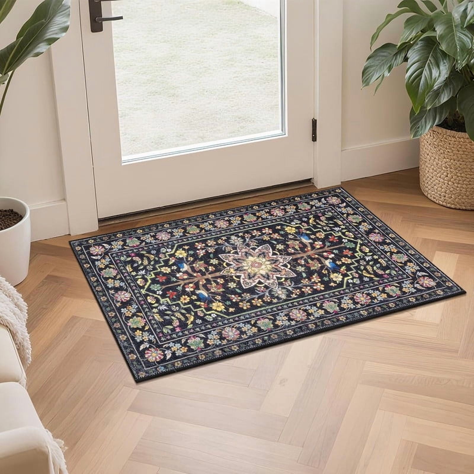 Findosom 3pcs Washable Kitchen Rug Set,Non-Slip Floral Boho Kitchen Mats Kitchen Runner Rug Floor Carpet for Hardwood Floor,Sink,Entryway,Bathroom,Home Decor,20"x32"+20"x48"+20"x59"