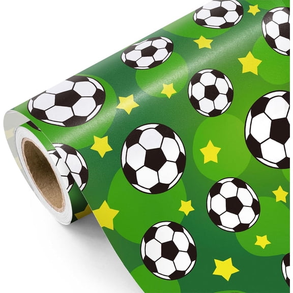 58"x 23" inchs Football Wrapping Paper Roll - Sports Soccer with Stars Design, Perfect for Birthday, Party, Holiday