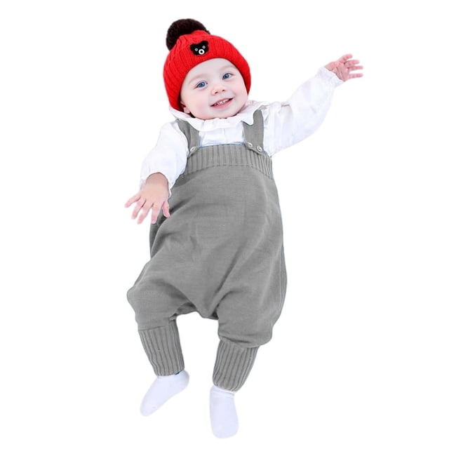 MIASHUI Unisex Baby Boy Girl Suspender Pants Solid Color Knit Rompers,Grey,6-12 Months