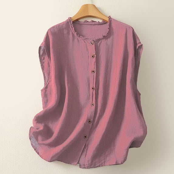 Aihuaihua Women's Linen Vest Summer Sleeveless Scoop Neck Waistcoat Lightweight Work Casual Button Down Blazer Vest Pink XL