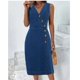 thumbnail image 1 of Vestido de mezclilla con cuello en V para mujer, moda informal sin mangas, botonadura Simple, azul, largo, Verano, 1 of 4