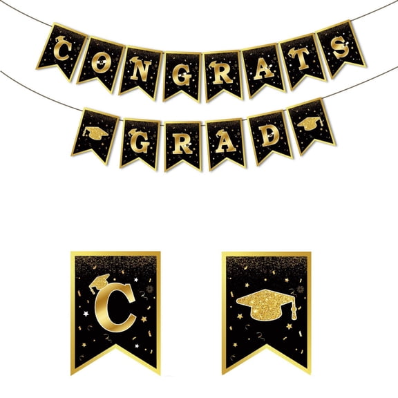 Graduation Decorations 2026 Congrats Grad Banner 7.09x5.12 Inch Paper Pennant Garland, Graduation Party Decoration Banner for Indoor School Celebration
