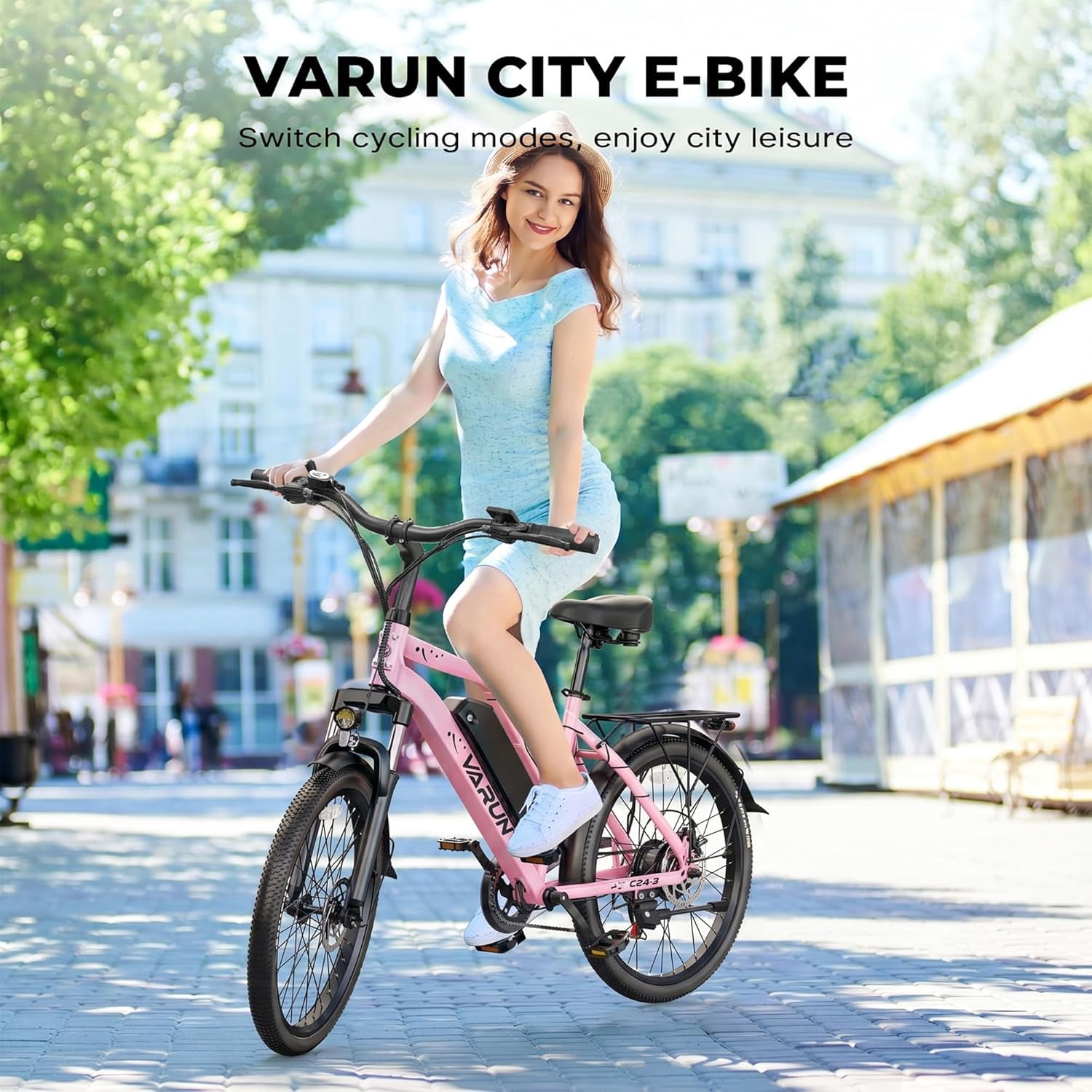 VARUN Electric Bike, 24" EBike with 750W Peak Motor, 48V 374.4Wh Removable Battery, 20+MPH, 7-Speed Gears, Includes Bike Pump, Phone Holder & Bike Lock - Electric Bicycle for Adults, UL2849