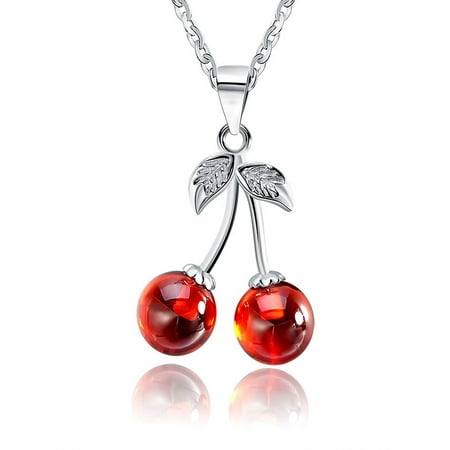 - Ginger Lyne Collection Cherry Red Agate Stone Sterling Silver Pendant Necklace Water Waves chain