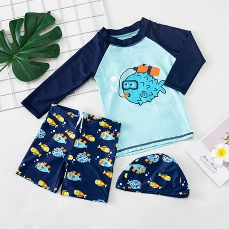 

Xinhuaya Baby Boys 2pcs Rash Guard Swimsuits UPF50+ Toddler Long Sleeve Cartoon Sunsuit Swimwear Sets Bathing Suit with Hat 3-6 Months