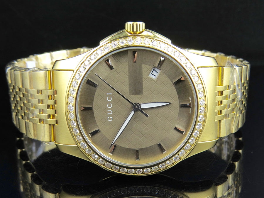Gucci Mens G-Timeless YA126406 Stainless Steel Gold Diamond Watch (2 Ct) -  