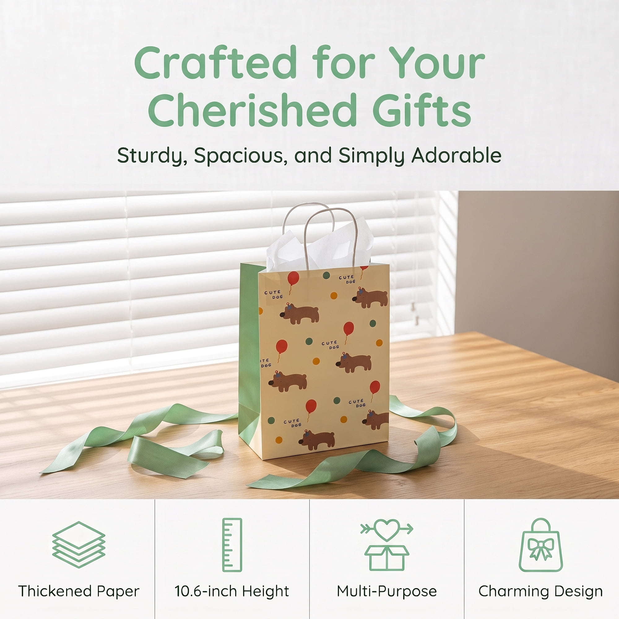 Unique Bargains Cute Playful Cartoon Gift Bags with Handles Green 8.3" x 4.3" x 10.6"