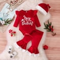 thumbnail image 2 of HCYSFG Boys Christmas Outfit Sets Graphic Print 3 Piece Crewneck Long Flutter Sleeve Clothing Sets Bodysuit Bell Bottom Pants And Hat Matching Sets, 2 of 9