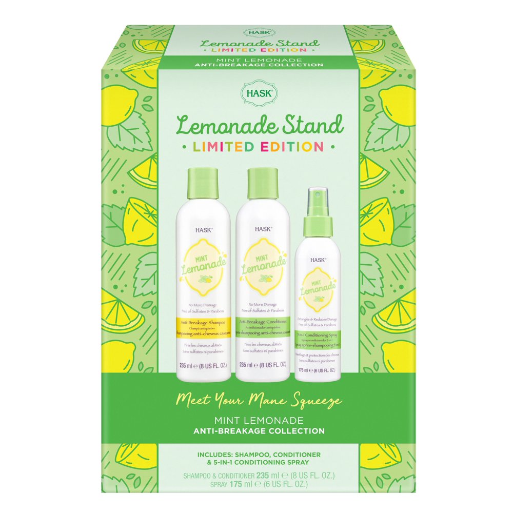Hask Mint Lemonade Shampoo, Conditioner, and Detangling Spray Set