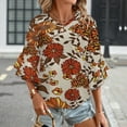 thumbnail image 3 of Retro 70S Boho Hippie Orange Flower Women's V-Neck Blouse With 3/4 Ruffled Bell Sleeves Casual Top Ladies Blouses, 3 of 7