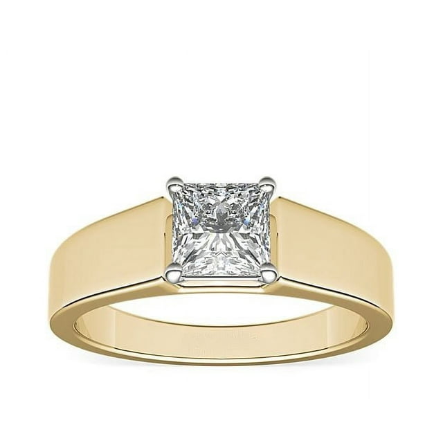 1.00 T.C.W Princess Shape Natural Diamond Latest Design Solitaire Wedding Ring for Ladies Solid 14K Yellow Gold Size 8