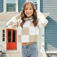 thumbnail image 5 of HAOTAGS Big Girls Hoodie Crop Tops, Plaid Hooded Sweatshirts Long Sleeve Pullover Top Beige 5 Years, 5 of 6