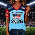 thumbnail image 2 of Soccer Cup 2026 Jersey USA Soccer for Women with Vintage USA Flag Print and V Neck Short Sleeves Featuring Breathable Fabric for Game Day Parties Beach Outings Light Blue XXXL, 2 of 5