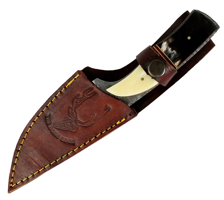 8.5' Hunting Knife Damascus Skinner Bone Handle Series Leather Sheath
