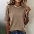thumbnail image 7 of Summer Short Sleeve Sweater for Women 2026 Casual Crew Neck Oversized Sweater Lightweight Knit Pullover Tops Khaki 2XL, 7 of 7