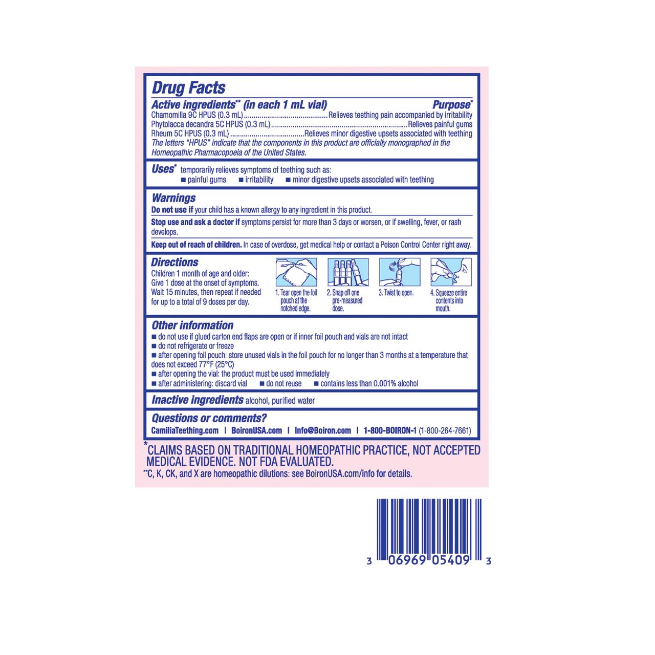 Boiron Camilia, Homeopathic Medicine for Teething Relief, 30 Single Liquid Doses - image 3 of 11