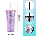 thumbnail image 2 of Vaso de plástico de doble capa de 700 ml, vaso de pajita con purpurina y lentejuelas transparentes simples, vaso de agua de gran capacidad, 2 of 5